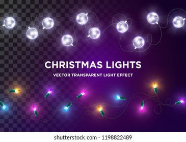 Vector Vintage Christmas Lights. Set of Multi-Colored Xmas Lights. Silver LED Glass Garland, Luxury Design Element for Greeting Card, Holiday Party Invitation, Anniversary Flyer. Festive Background.