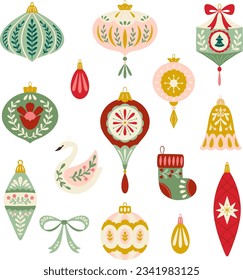 Vector Vintage Christmas Ornaments Illustration Set