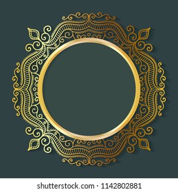 Vector vintage circle frame made of lace with shadow. Elegant design template for invitations, cards, information.