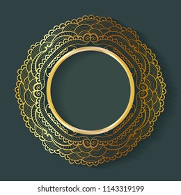 Vector vintage circle frame made of lace with shadow. Elegant design template for invitations, cards, information.