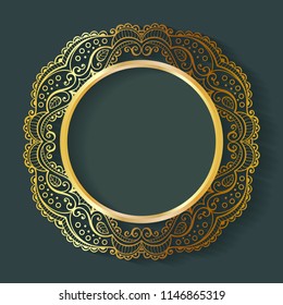 Vector vintage circle frame made of lace with shadow. Elegant design template for invitations, cards, information.