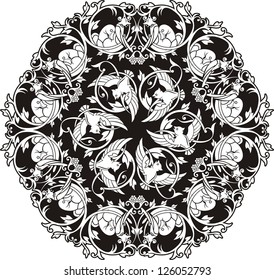 Vector vintage circle ornament with birds.