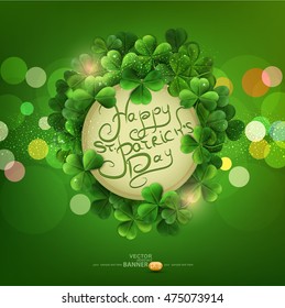 vector vintage circle with space for text in a frame of shamrocks on green background, the holiday st.Patrick