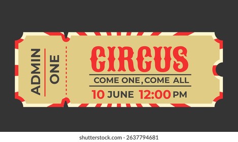 Vector vintage circus ticket. This invitation to the festival and ticket to the retro carnival is available in a single printable template.
