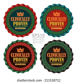 Vector : Vintage Clinically Proven Recommended Icon, Badge, Sticker or Label Isolated on White Background