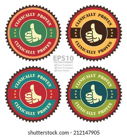 Vector : Vintage Clinically Proven With Thumbs Up Icon, Badge, Sticker or Label Isolated on White Background 