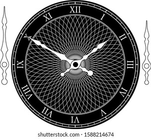 Vector vintage clock dial with arrows. Illustration clip-art