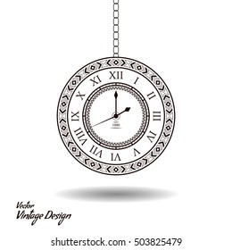 Vector vintage clock dial. Classic antique watch isolated. Ancient retro timer design. Traditional silhouette. Old graphic timer object design. Elegant sign