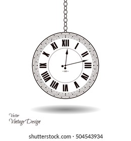 Vector vintage clock dial. Classic antique watch isolated. Ancient retro timer design. Traditional silhouette. Old graphic timer object design. Elegant sign