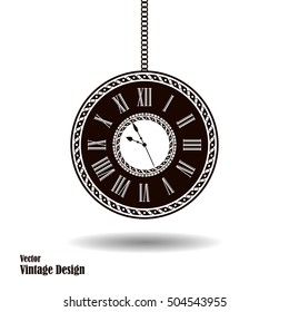 Vector vintage clock dial. Classic antique watch isolated. Ancient retro timer design. Traditional silhouette. Old graphic timer object design. Elegant sign