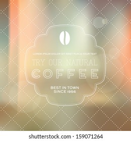 Vector vintage coffee label over photographic unfocused background