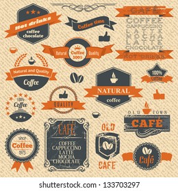 Vector Vintage Coffee Stamps and Label Design Backgrounds. Menu Template.