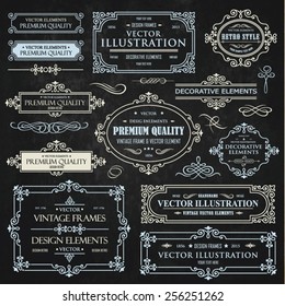 Vector vintage collection: Baroque, antique frames, labels, emblems, ornamental and calligraphic design elements for page decoration on a chalkboard background