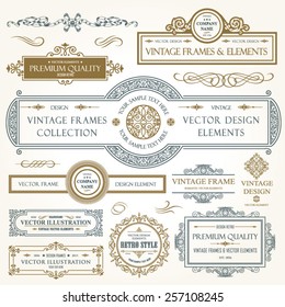 Vector vintage collection: Baroque and antique frames, labels, emblems and ornamental design elements on a old paper background