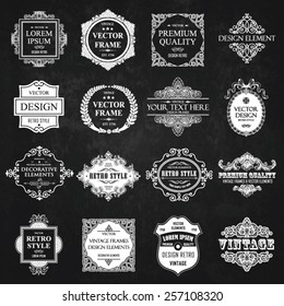 Vector vintage collection: Baroque and antique frames, labels, emblems and ornamental design elements on a chalkboard background