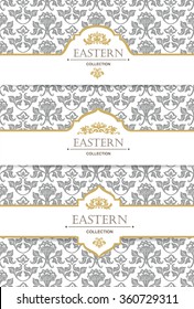 Vector vintage collection: Baroque and antique frames, labels, emblems and ornamental design elements on a victorian floral  background