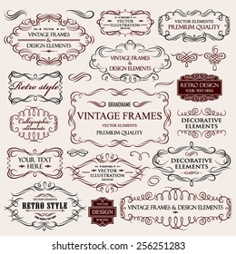 Vector vintage collection: Calligraphic frames and elements on a old paper textural background