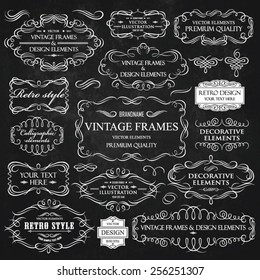 Vector vintage collection: Calligraphic frames and elements on a chalkboard background