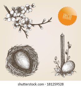 Vector vintage collection of hand drawn Easter illustrations 