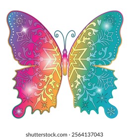 Vector vintage colorful gradient butterfly isolatet on transparent background