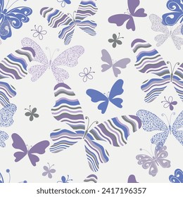 Vector vintage colorful pink and blue pastel striped butterflies on white background	
