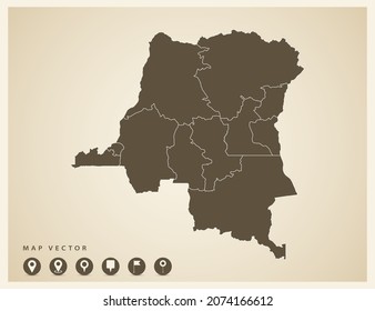 Vector vintage of Congo map on old background.