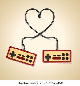 Vector vintage controller love concept background illustration