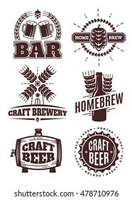 Vector vintage craft beer hipster logos. bar labels,  stamp, emblems and design elements. Isolated on white background.  overhead, brewer, view, beverage