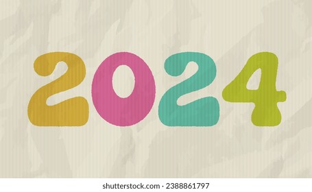 Vektorvintage-Handwerkspapier auf Vintage-Karton-Hintergrund mit Text 2024. Vintage-Papier-Banner zu Weihnachten oder Neujahr 2024