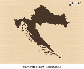 Vector vintage of Croatia map on old paper background.