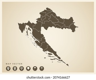Vector vintage of Croatia map on old background.