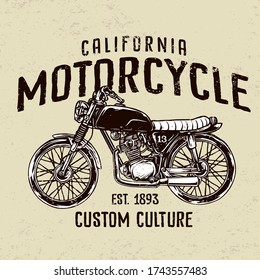 vector of vintage custom motorcycle with classic helmet