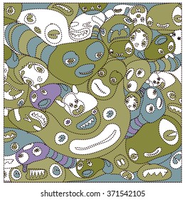 vector vintage cute colorful monster face pattern wallpaper
