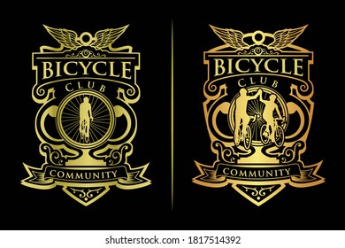 Vector vintage cycling club logo in gold