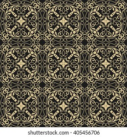 Vector Vintage Damask floral classic pattern ornament. Vector background for cards, web, fabric, textures, wallpapers, tile, mosaic. Gold and black color