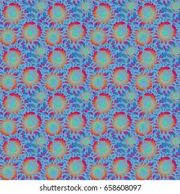 Vector vintage damask ornament. Seamless tiling pattern in green, blue and pink colors.