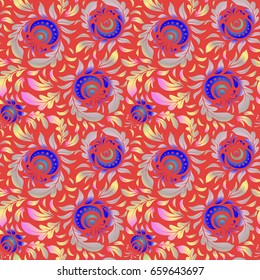 Vector vintage damask ornament. Seamless tiling pattern in pink and yellow colors.
