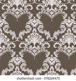 Vector Vintage Damask Pattern ornament in Classic style. Ornate floral element for fabric, textile, design, wedding invitations, greeting cards, wallpaper. Brown color.