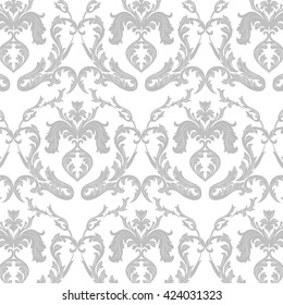 Vector Vintage Damask Pattern ornament Royal style. Ornate floral acanthus pattern for fabric, textile, design, wedding invitation, cards, wallpaper. Gray and white color