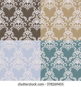 Vector Vintage Damask Pattern set. Ornate floral element for fabric, textile, design, wedding invitations, greeting cards, wallpaper. Trendy colors