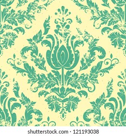 Vector vintage damask seamless pattern element. Grunge print style.