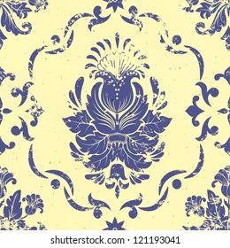 Vector vintage damask seamless pattern element. Grunge print style.