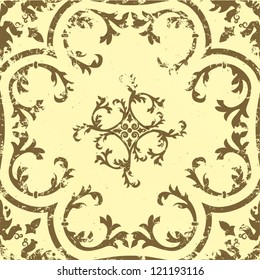 Vector vintage damask seamless pattern element. Grunge print style.