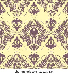 Vector vintage damask seamless pattern element. Grunge print style.