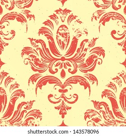 Vector vintage damask seamless pattern element. Grunge print style. Grunge texture for wallpapers, backgrounds and page fill.