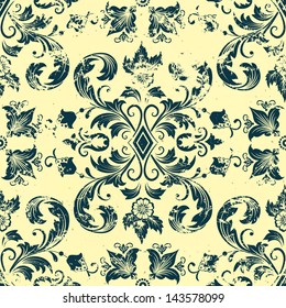 Vector vintage damask seamless pattern element. Grunge print style. Grunge texture for wallpapers, backgrounds and page fill.