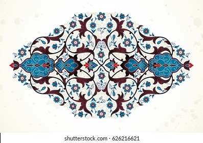 Vector vintage decor; ornate floral ornament for design template. Eastern style element. Ethnic decoration. Indian motifs. Ornamental paisley illustration for invitation, greeting card, background.