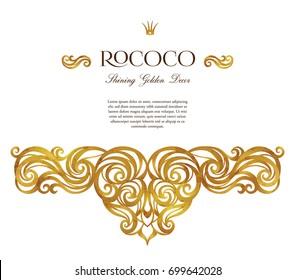 Vector vintage decor; ornate floral ornament for design template. Victorian style gold element. Rococo decoration. Arabic golden motifs. Ornamental swirl illustration for invitation, greeting card.