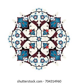 Vector vintage decor; ornate floral tracery for design template. Eastern style element. Premium arabic decoration. Place for text. Blue ornamental illustration for invitation, greeting cards, frames.