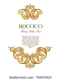 Vector vintage decor; ornate floral ornament for design template. Victorian style gold element. Rococo decoration. Arabic golden motifs. Ornamental swirl illustration for invitation, greeting card.